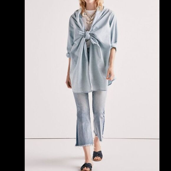 Lucky brand Hemp Boho Blue Cotton Blend knotted drape Swim open Topper Jacket S - Picture 2 of 7